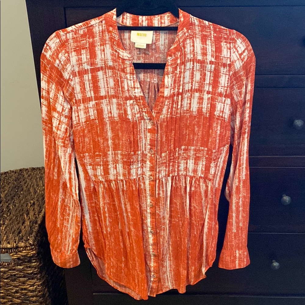 Anthropologie Maeve orange and white top size 2